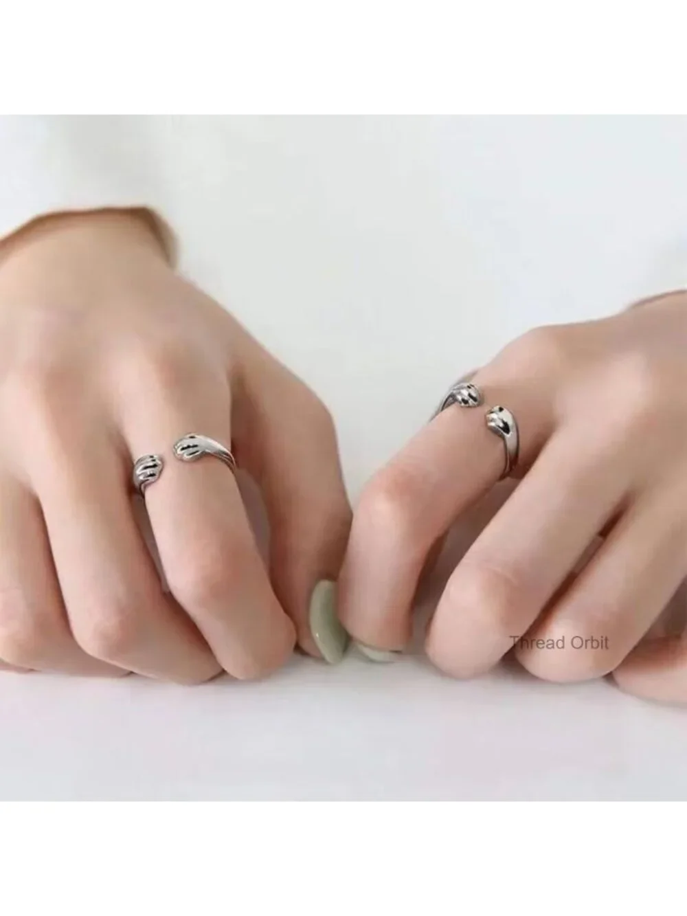 Cat Paw Hug Ring Set - Sterling Silver Adjustable Open Band - Stackable Rings